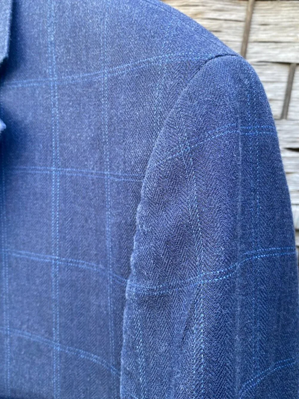 Lauren Ralph Lauren Blue Blazer Sport Coat Windowpane Plaid Silk Wool 48R